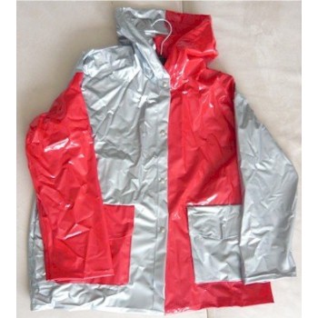 PUL PVC - Kinder-Regenjacke einfarbig KR1-2farbig Rot & Silber glänzend L - LAGERWARE